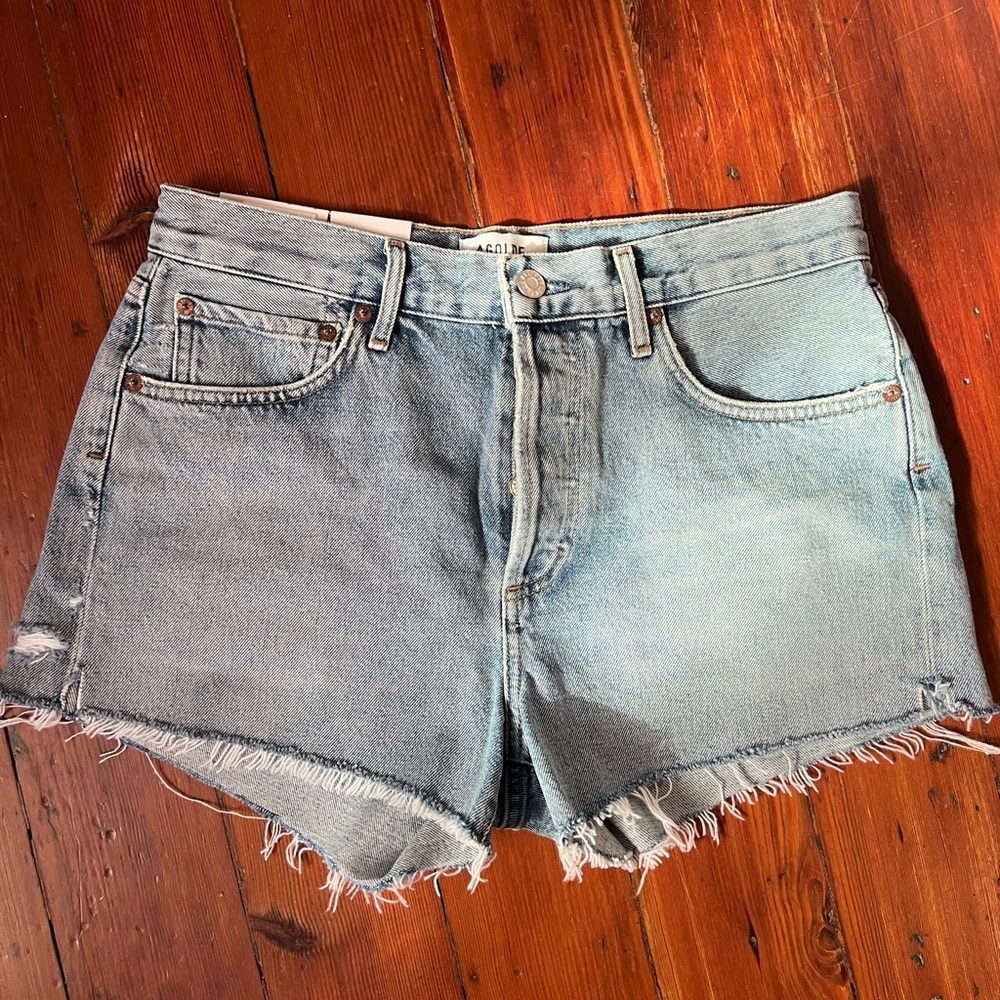 AGOLDE NWT Parker Denim Cut Off Shorts Light Blue Riptide Wash New!